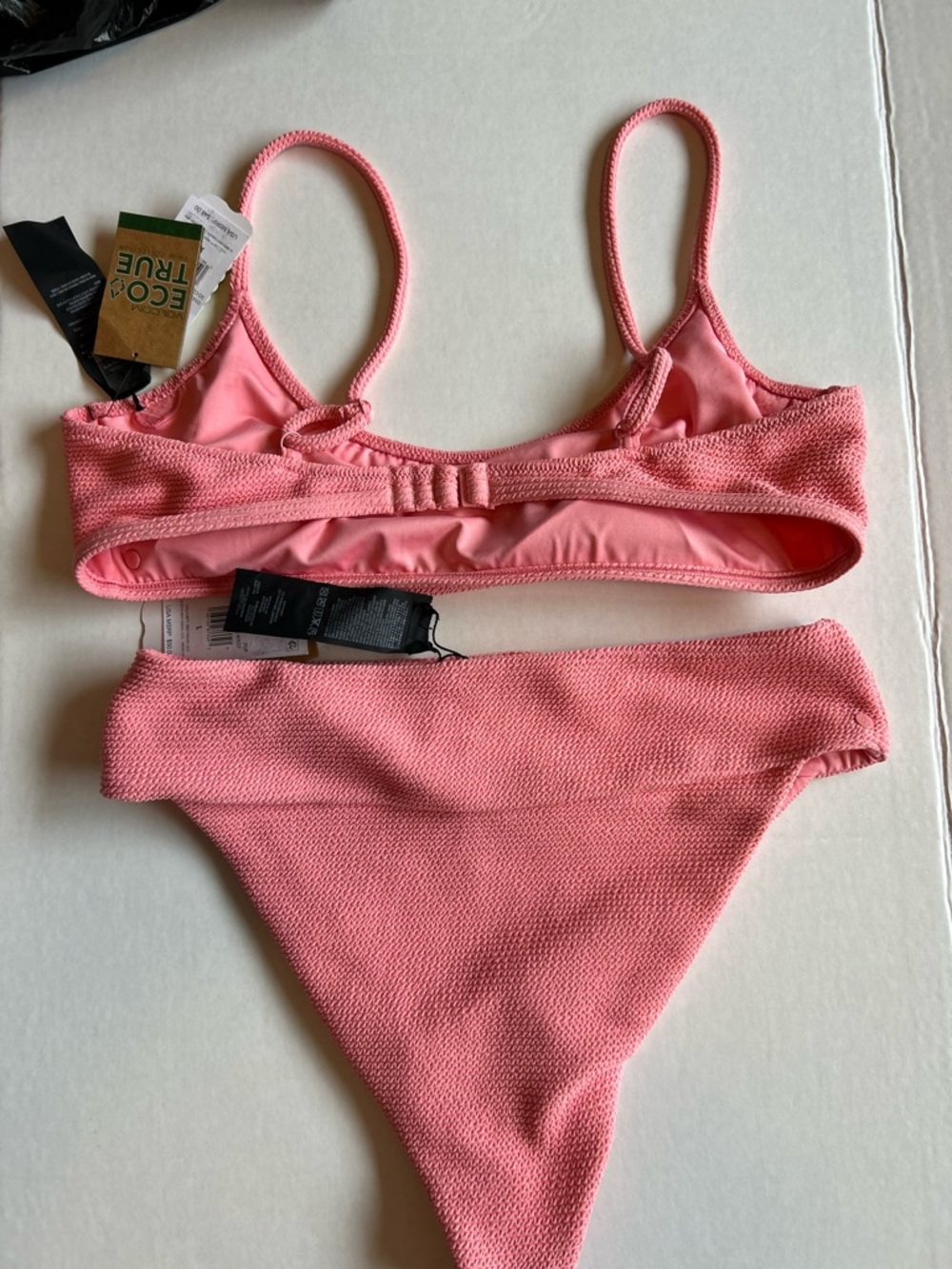 Volcom Pink Textured Bikini Set Size Top XL Bottom L - Picture 3 of 7